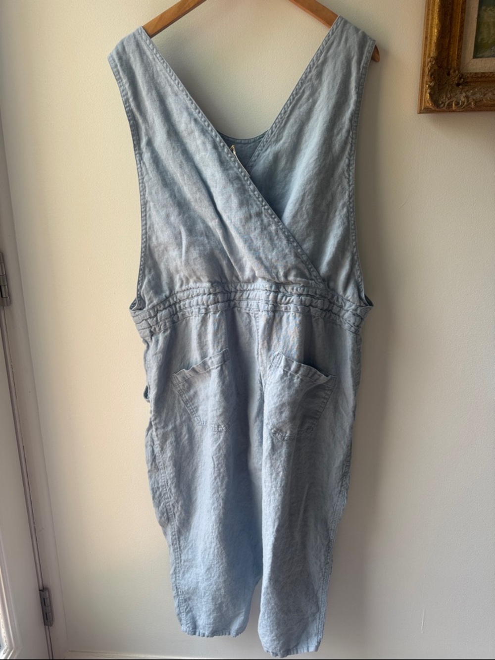 Not Perfect Linen Baby Blue Tie Waist Jumpsuit - Picture 3 of 4
